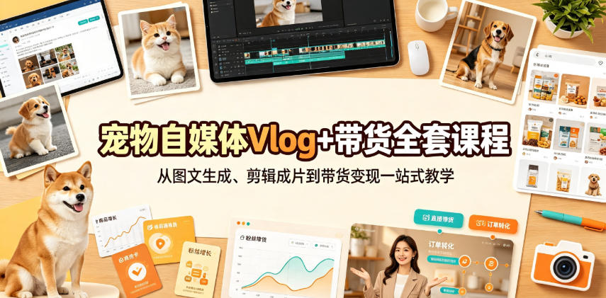 宠物自媒体Vlog+带货全套课程｜从图文生成、剪辑成片到带货变现一站式教学-智云网
