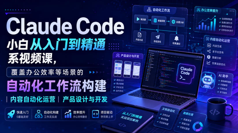 Claude Code小白从入门到精通系视频课，覆盖办公效率等场景的自动化工作流构建|内容自动化运营|产品设计与开发-智云网
