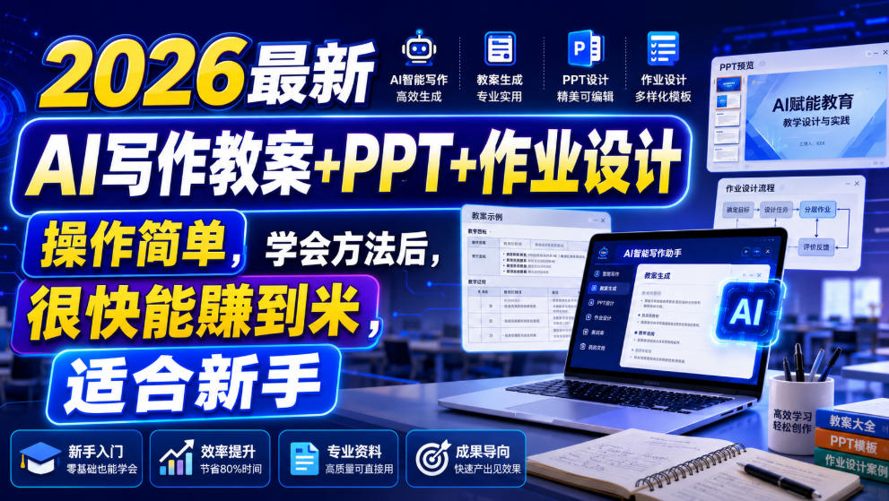2026最新AI写作教案+PPT+作业设计，操作简单，学会方法后，很快能賺到米，适合新手-智云网