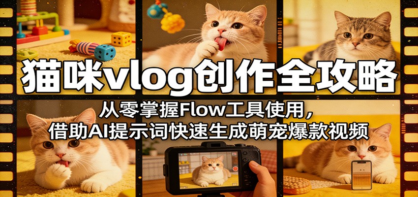 猫咪vlog创作全攻略：从零掌握Flow工具使用，借助AI提示词快速生成萌宠爆款视频-智云网