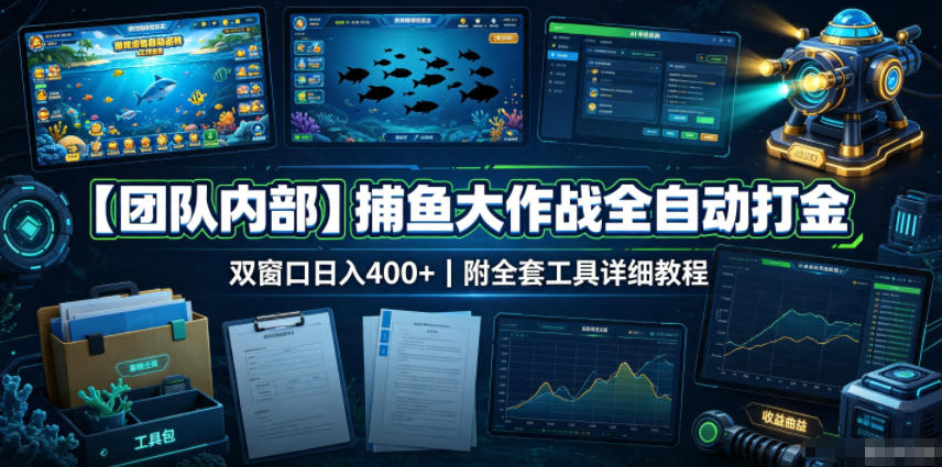 【团队内部】捕鱼大作战全自动打金，双窗口日入400+，附全套工具详细教程【揭秘】-智云网