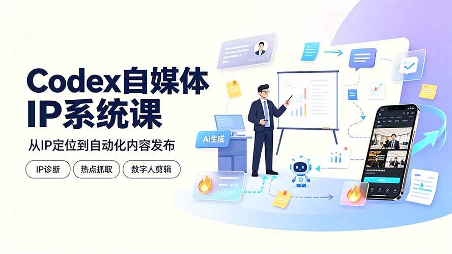 (19258期)Codex自媒体IP系统课:IP诊断/热点抓取/IP蒸馏 Skill,爆款复刻数字人多平台自动发布教程-智云网