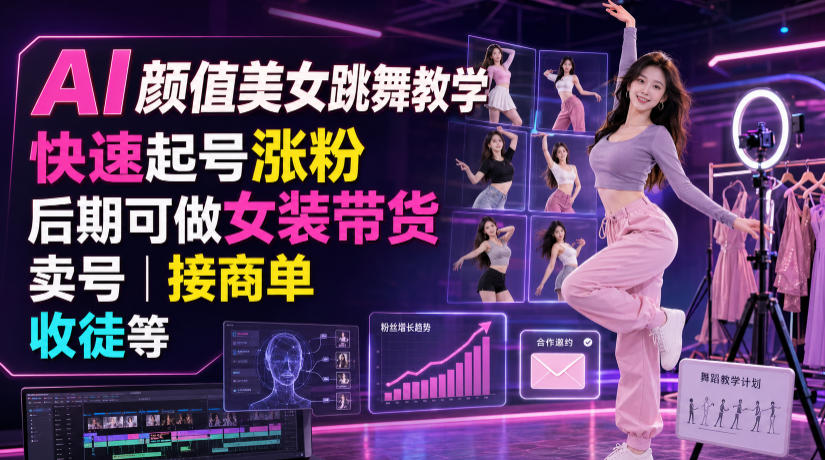 AI颜值美女跳舞教学，快速起号涨粉，后期可做女装带货，卖号，接商单，收徒等-智云网