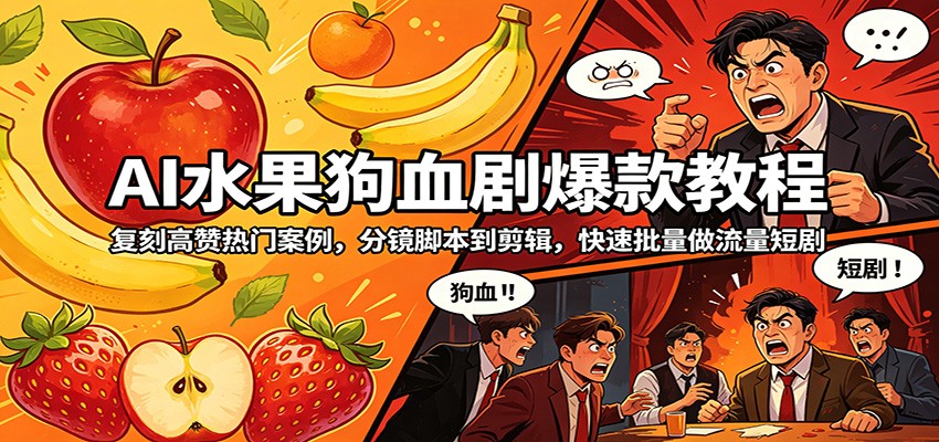 AI水果狗血剧爆款教程：复刻高赞热门案例，分镜脚本到剪辑，快速批量做流量短剧-智云网