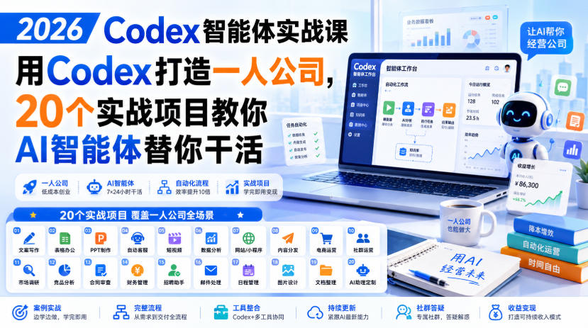 2026 Codex智能体实战课，用Codex打造一人公司，20个实战项目教你AI智能体替你干活-智云网