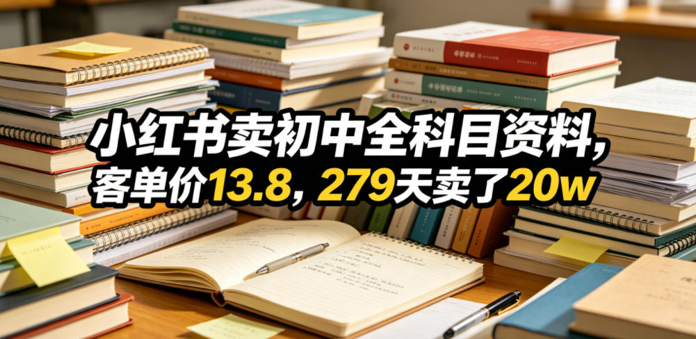 小红书卖初中全科目资料，客单价13.8，279天卖了20w-智云网