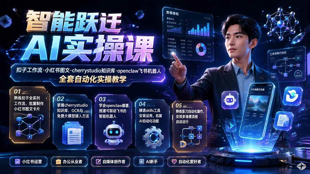 （19653期）智能跃迁 AI实操课｜扣子工作流小红书图文搭建，cherrystudio知识库openclaw飞书机器人全套自动化实操教学-智云网