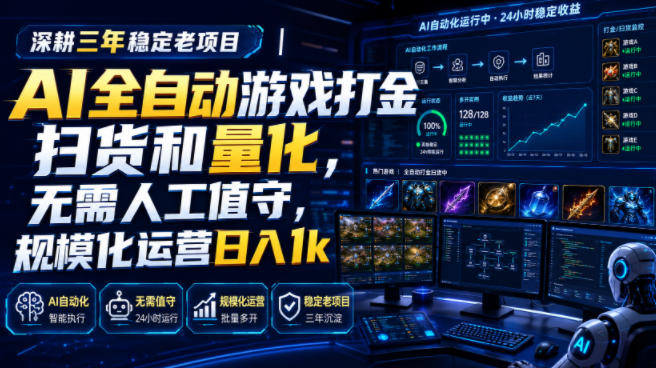 深耕三年稳定老项目|AI全自动游戏打金扫货和量化,无需人工值守,规模化运营日入1k【揭秘】-智云网