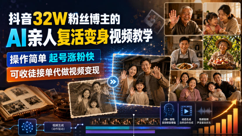 抖音32W粉丝博主的AI亲人复活变身视频教学,操作简单,起号涨粉快,可收徒接单代做视频变现-智云网