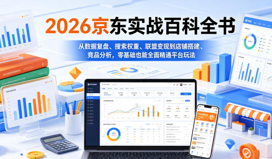 2026京东实战百科全书，从数据复盘、搜索权重、联盟变现到店铺搭建、竞品分析，零基础也能全面精通平台玩法-智云网