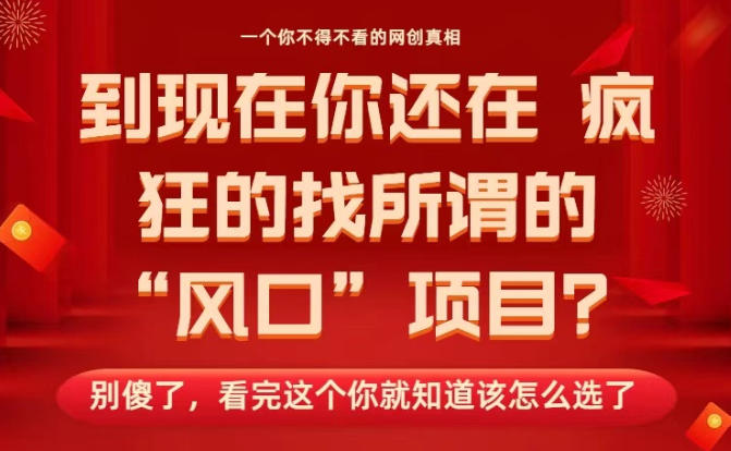马上26年了，你还在找所谓的风口项目？别傻了，看完这个你全都懂了！【揭秘】-智云网