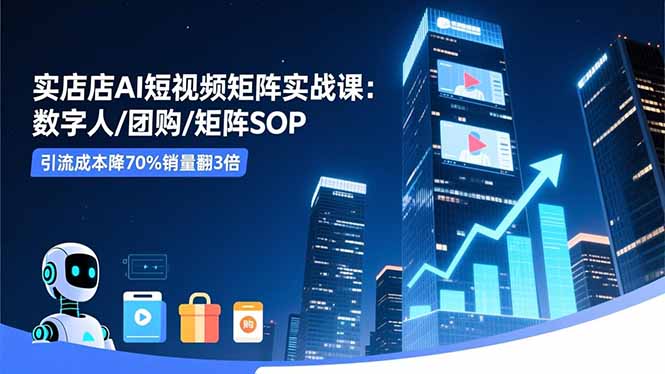 实体店AI短视频矩阵实战课：数字人/团购/矩阵SOP，引流成本降70%销量翻3倍-智云网