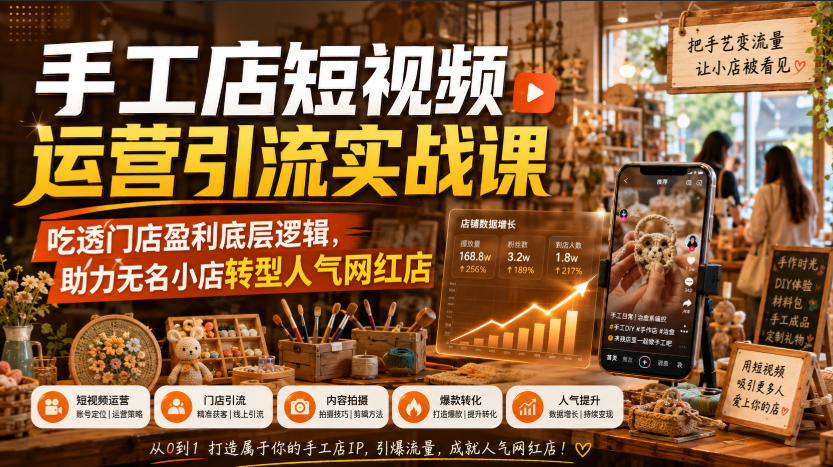 手工店短视频运营引流实战课,吃透门店盈利底层逻辑,助力无名小店转型人气网红店-智云网