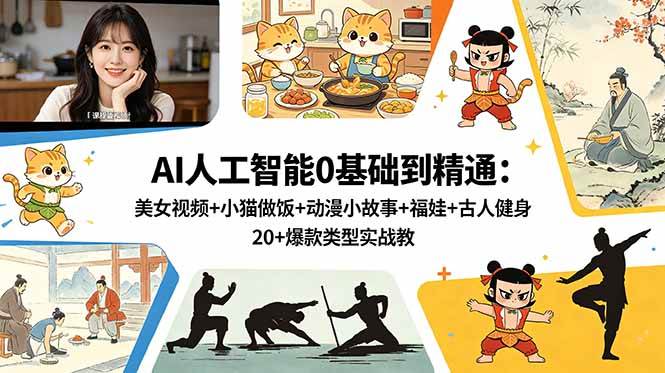 （18685期）AI人工智能0基础到精通：美女视频+小猫做饭+动漫小故事+福娃+古人健身，20+爆款类型实战教学-智云网