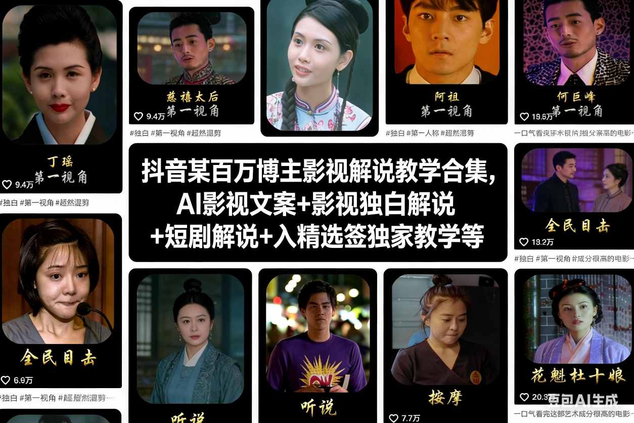 抖音某百万博主影视解说教学合集，AI影视文案+影视独白解说+短剧解说+入精选签独家教学等-智云网