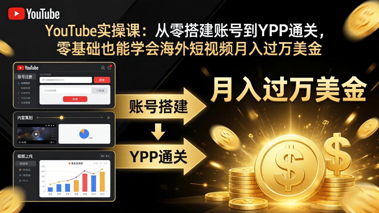 YouTube实操课：从零搭建账号到YPP通关，零基础也能学会海外短视频月入过万美金-智云网