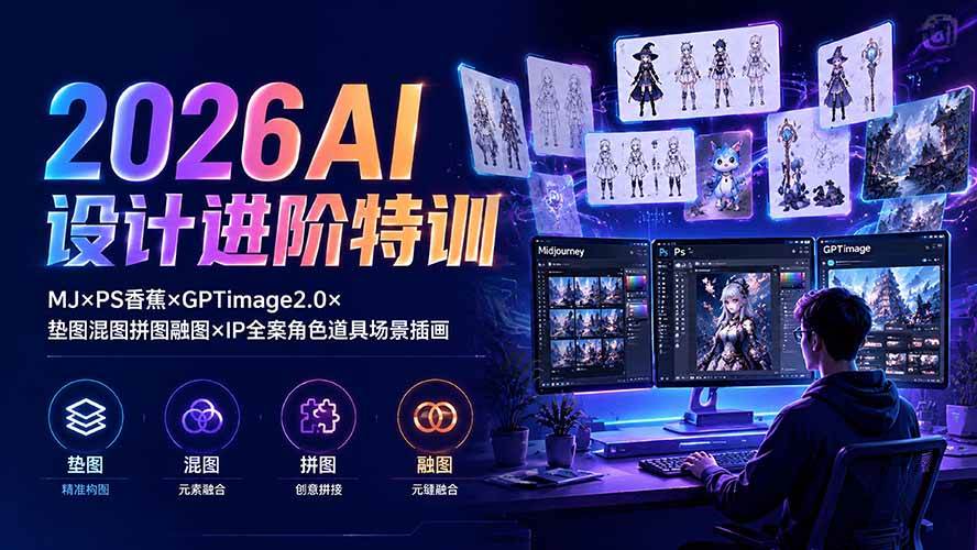 （19569期）2026AI设计进阶特训：MJ×PS香蕉×GPTimage2.0×垫图混图拼图融图×IP全案角色道具场景插画-智云网