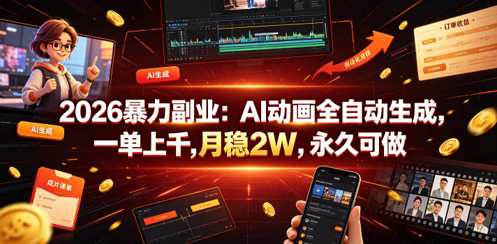 2026暴力副业：AI动画全自动生成，一单上千，月稳2W，永久可做【揭秘】-智云网
