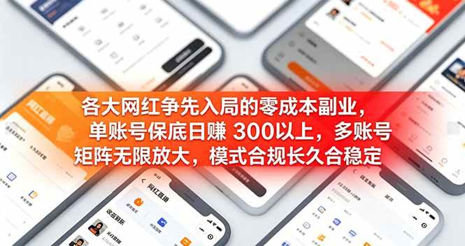 （19092期）各大网红争先入局的零成本副业，单账号保底日赚 300 以上，多号矩阵可放大，模式合规长久稳定！-智云网
