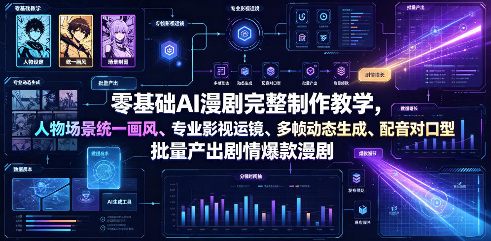 零基础AI漫剧完整制作教学，人物场景统一画风、专业影视运镜、多帧动态生成、配音对口型，批量产出剧情爆款漫剧-智云网