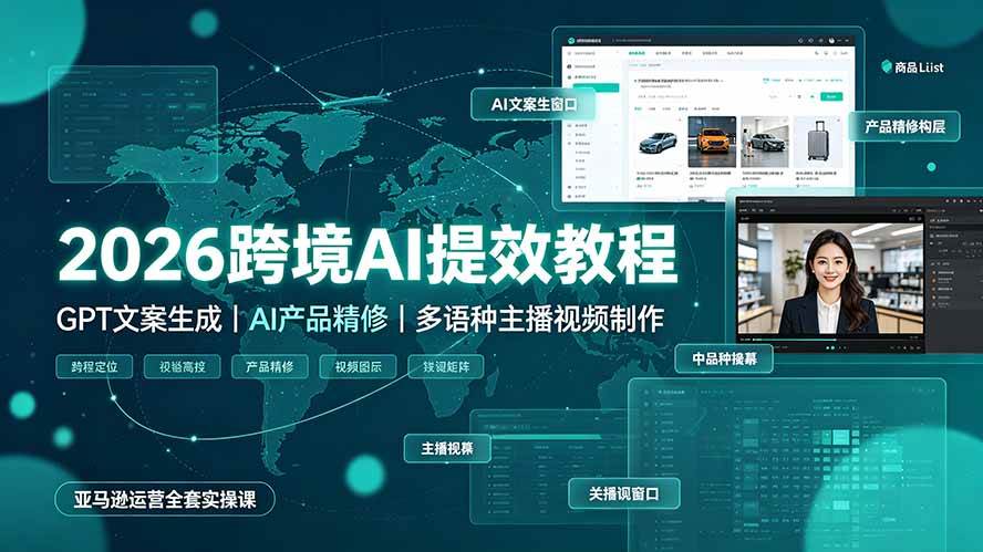 (19286期)2026跨境AI提效教程·GPT文案生成|AI产品精修|多语种主播视频制作,亚马逊运营全套实操课-智云网