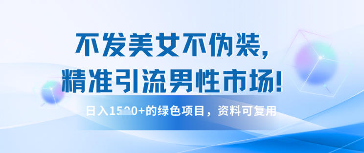 不发美女不伪装,精准引流男性市场!日入多张的绿色项目,资料可复用