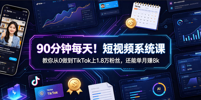 90分钟每天！短视频系统课教你从0做到TikTok上1.8万粉丝，还能单月賺8k【原创双语字幕】-智云网
