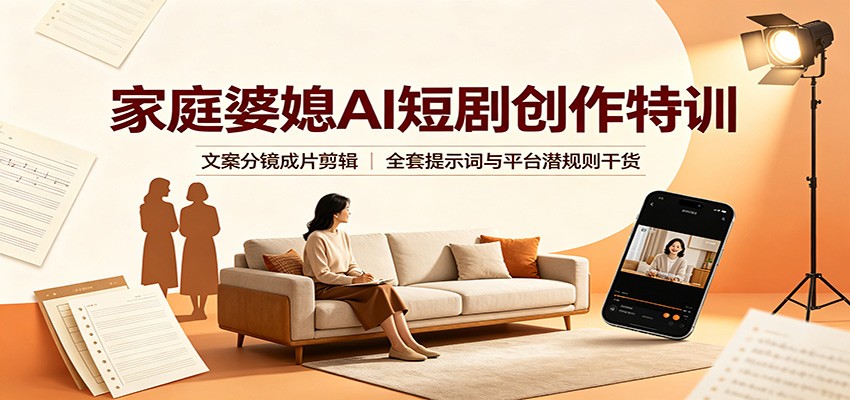 家庭婆媳AI短剧创作特训:文案分镜成片剪辑,全套提示词与平台潜规则干货-智云网