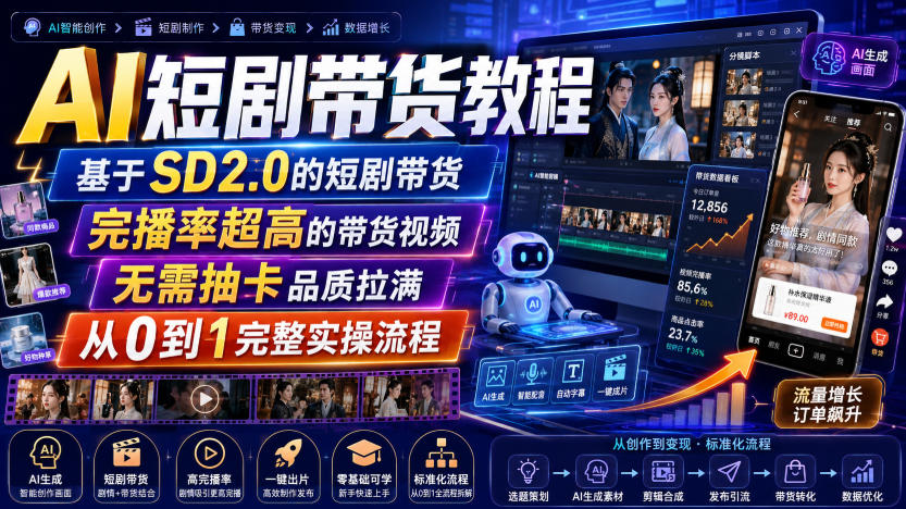 AI短剧带货教程，基于SD2.0的短剧带货，完播率超高的带货视频，无需抽卡品质拉满，从0到1完整实操流程-智云网