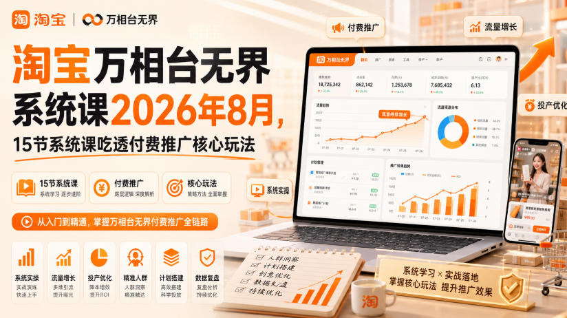 淘宝万相台无界系统课2026年8月，15节系统课吃透付费推广核心玩法-智云网