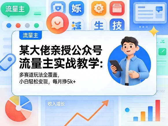 某大佬亲授公众号流量主实战教学：多赛道玩法全覆盖，小白轻松变现，每月多挣5k+-智云网