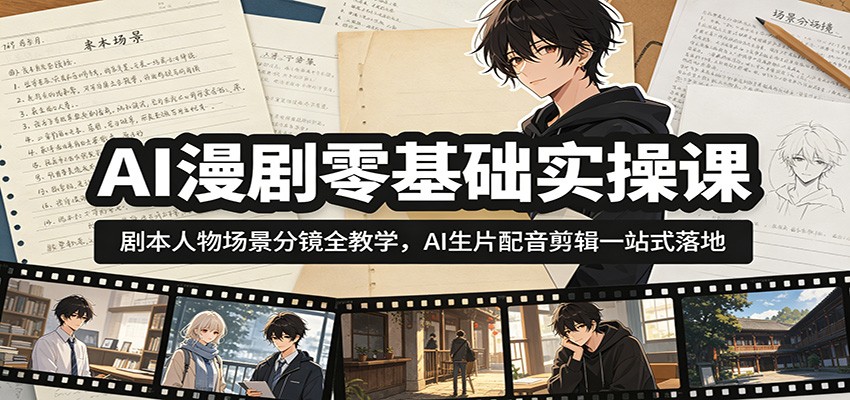 AI漫剧零基础实操课：剧本人物场景分镜全教学，AI生片配音剪辑一站式落地-智云网