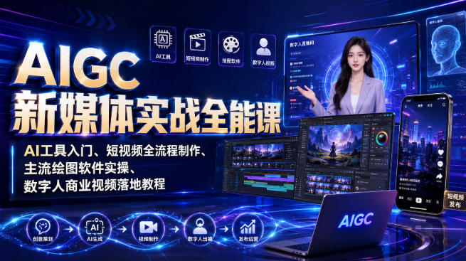 AIGC新媒体实战全能课｜AI工具入门、短视频全流程制作、主流绘图软件实操、数字人商业视频落地教程-智云网