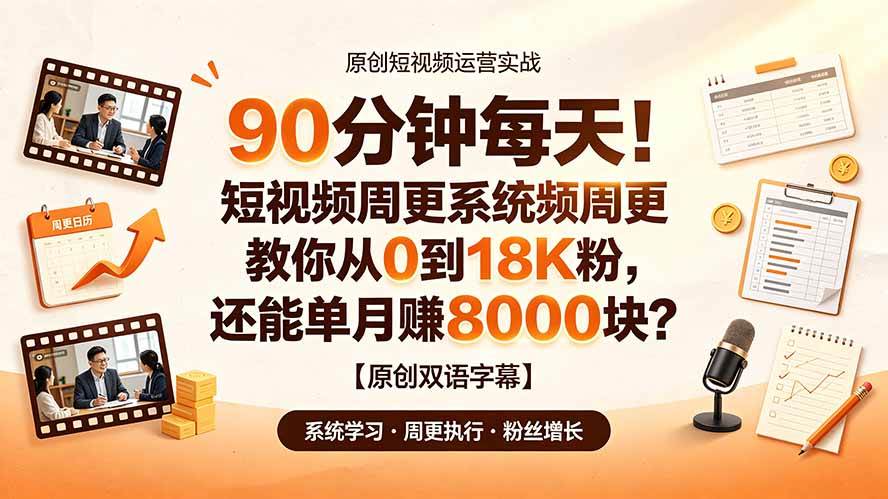 (19265期)90 分钟每天!短视频周更系统教你从 0 到 18K 粉,还能单月赚 8000 块?【原创双语字幕】-智云网