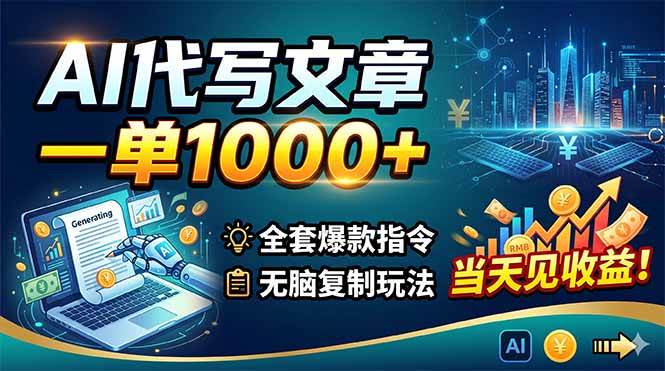 (18575期)AI代写文章,一单1000+,全套爆款指令+无脑复制玩法,当天见收益! (18575期)AI代写文章,一单1000+,全套爆款指令+无脑复制玩法,当天见收益!