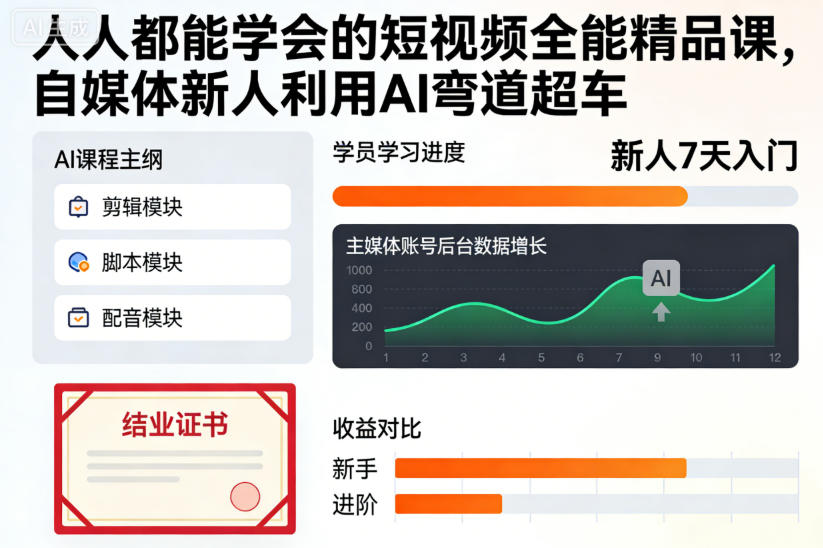 人人都能学会的短视频全能精品课，自媒体新人利用AI弯道超车-智云网