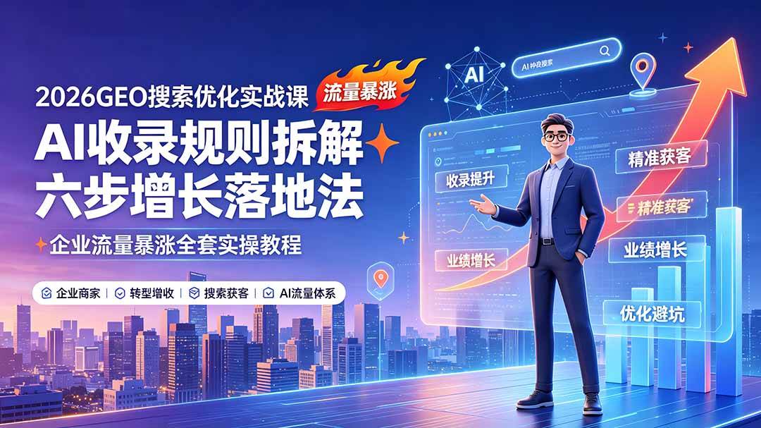 （19333期）2026GEO搜索优化实战课：AI收录规则拆解｜六步增长落地法｜企业流量暴涨全套实操教程-智云网