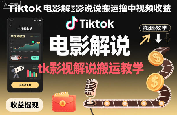 Tiktok电影解说搬运撸中视频收益，tk影视解说搬运教学-智云网