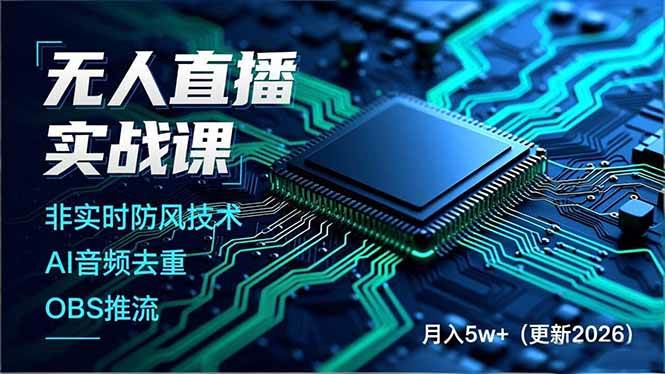 (18508期)无人直播实战课(更新5月),非实时防风技术、AI音频去重、OBS推流,建立技术壁垒,月入5w+-智云网