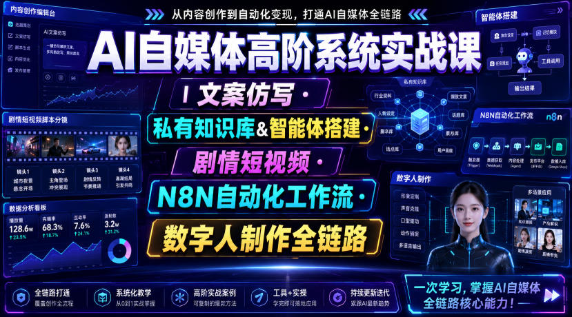 AI自媒体高阶系统实战课｜文案仿写・私有知识库&智能体搭建・剧情短视频・N8N自动化工作流・数字人制作全链路-智云网