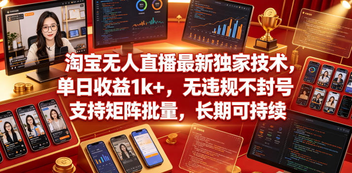 淘宝无人直播最新独家技术,单日收益1k+,无违规不封号,支持矩阵批量,长期可持续【揭秘】-智云网