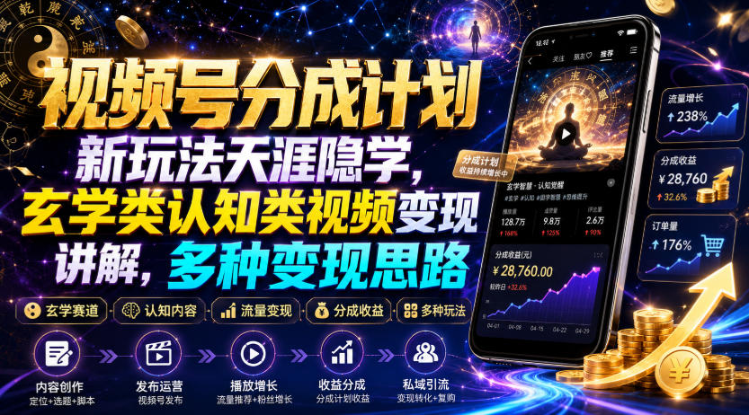 视频号分成计划新玩法天涯隐学,玄学类认知类视频变现讲解,多种变现思路-智云网