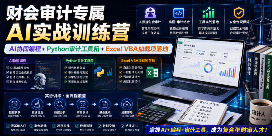 财会审计专属AI实战训练营｜AI协同编程+Python审计工具箱+Excel VBA加载项落地（更新0816）-智云网