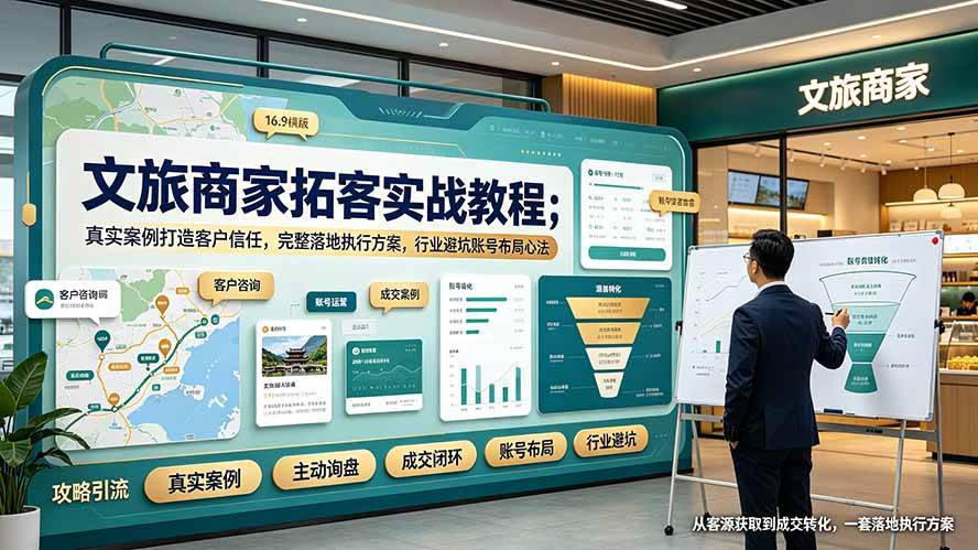 （19273期）文旅商家拓客实战教程；真实案例打造客户信任，完整落地执行方案，行业避坑账号布局心法-智云网