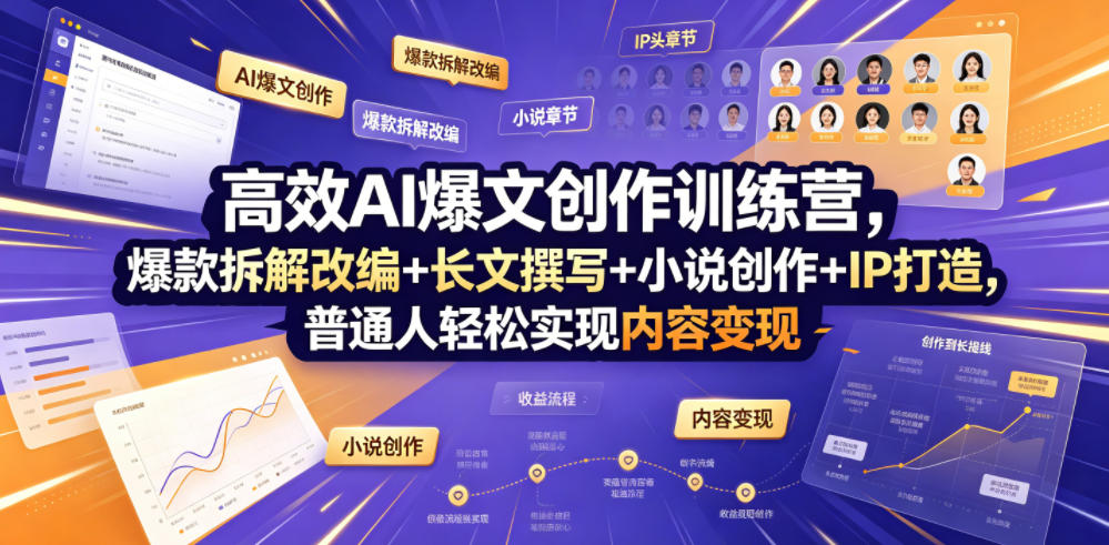 高效AI爆文创作训练营，爆款拆解改编+长文撰写+小说创作+IP打造，普通人轻松实现内容变现-智云网