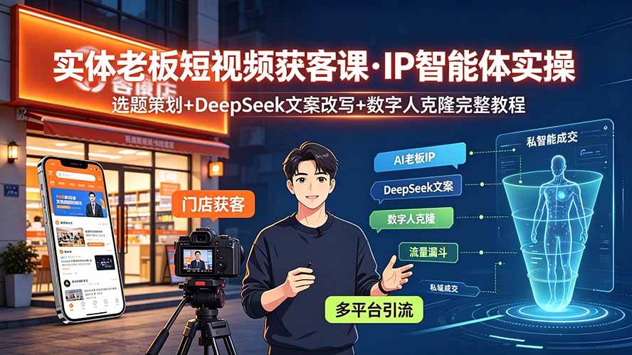 （19260期）实体老板短视频获客课·IP智能体实操｜选题策划+DeepSeek文案改写+数字人克隆完整教程-智云网