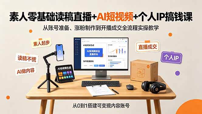 (19232期)素人零基础读稿直播+AI短视频+个人IP搞钱课,从账号准备、涨粉制作到开播成交全流程实操教学-智云网