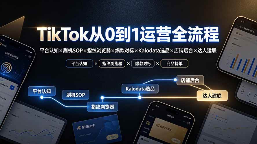 （19830期）TikTok从0到1运营全流程-更新：平台认知×刷机SOP×指纹浏览器×爆款对标×Kalodata选品×店铺后台×达人建联-智云网