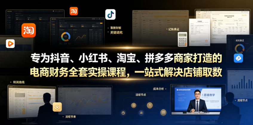 专为抖音、小红书、淘宝、拼多多商家打造的电商财务全套实操课程，一站式解决店铺取数、记账、报税全流程难题-智云网