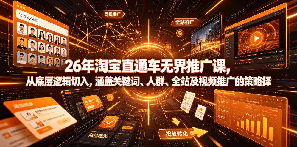 26年淘宝直通车无界推广课，从底层逻辑切入，涵盖关键词、人群、全站及视频推广的策略选择-智云网